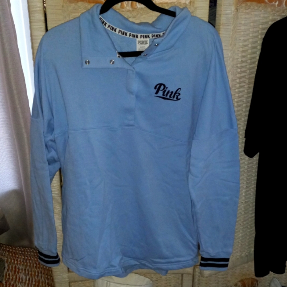 Blue Pink quarter button up sweater